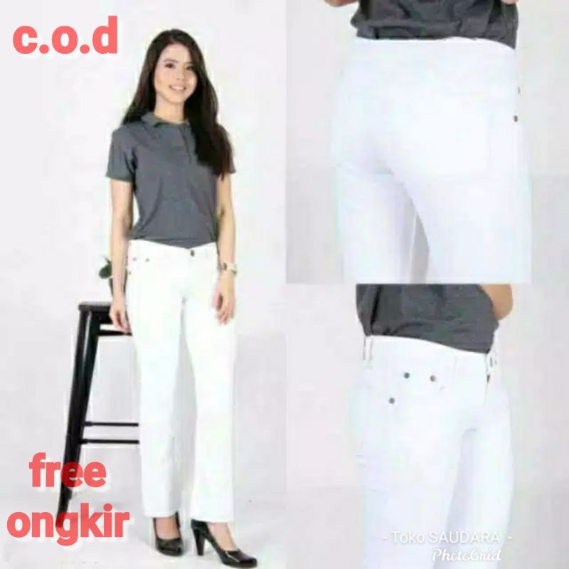 Celana jeans cutbray putih wanita