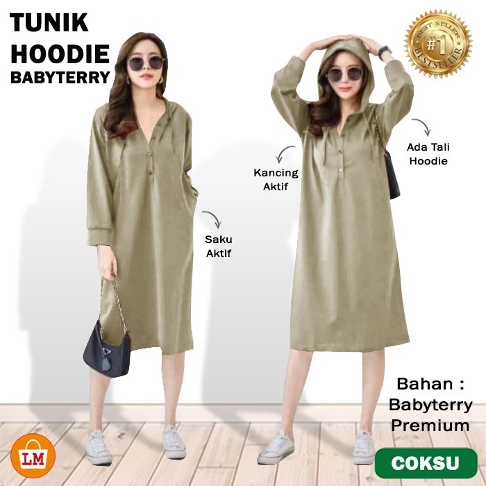 Baju Atasan Wanita TUNIK HOODIE BABYTERRY Jumbo All Size Fit to XL LMS 29057