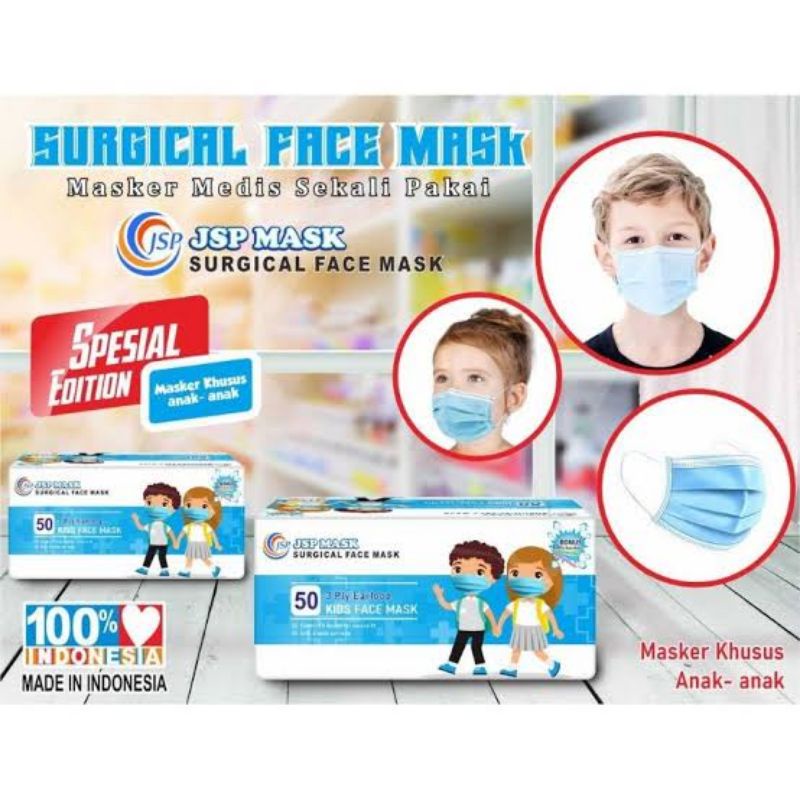 JSP Masker Anak / Masker Anak Medis Earloop 50pcs 3ply