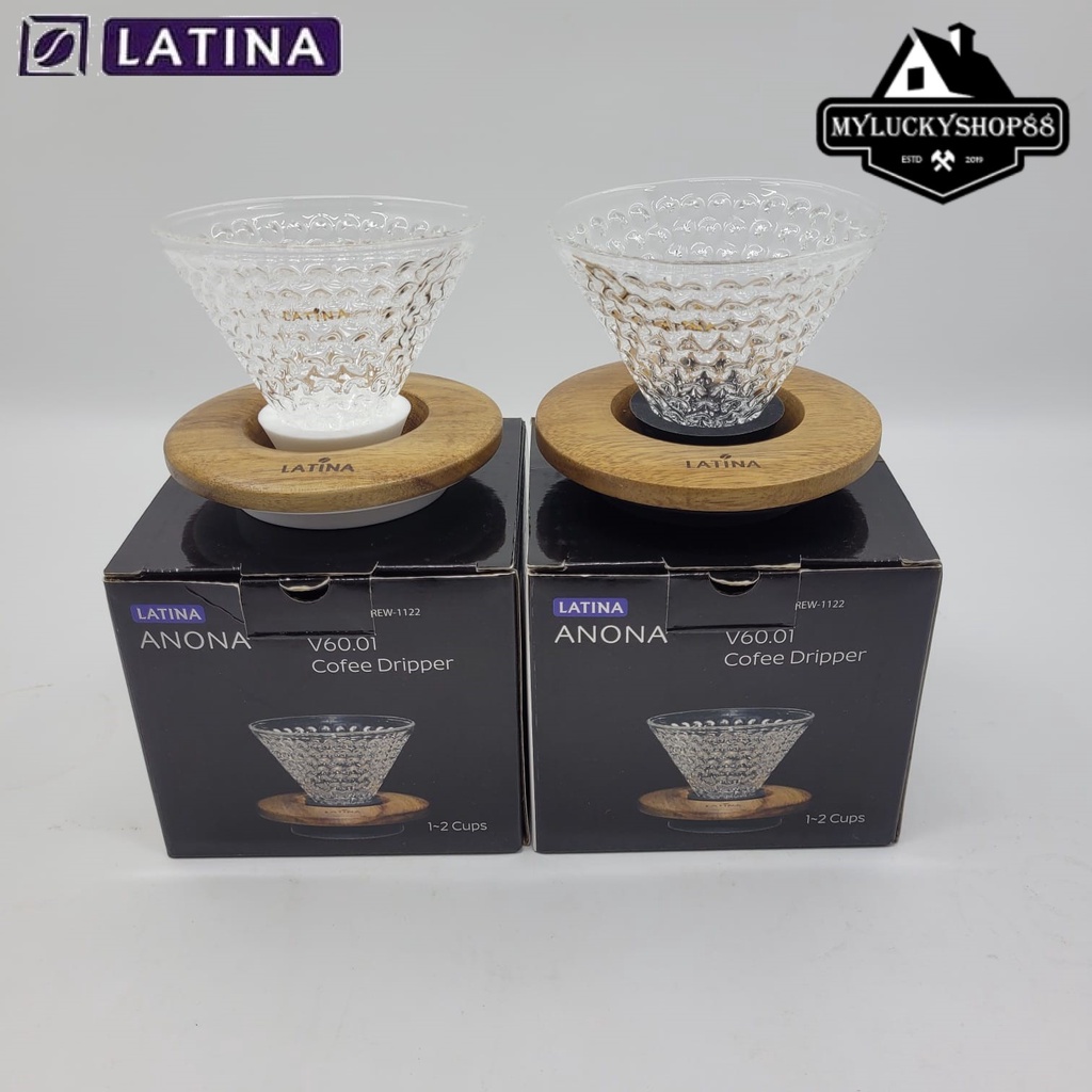 Latina Anona V60 01 Glass Strawberry Coffee Dripper Kaca 1-2 Cups Kayu