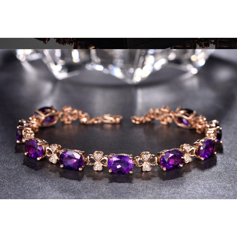 Set Gelang Batu Permata Zirkon Amethyst Sintetis Bahan Stainless Untuk Aksesoris