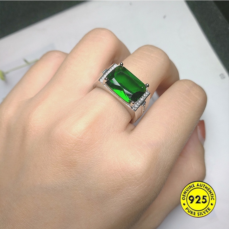 Cincin Kristal Zamrud Bahan S925 Silver Untuk Pasangan