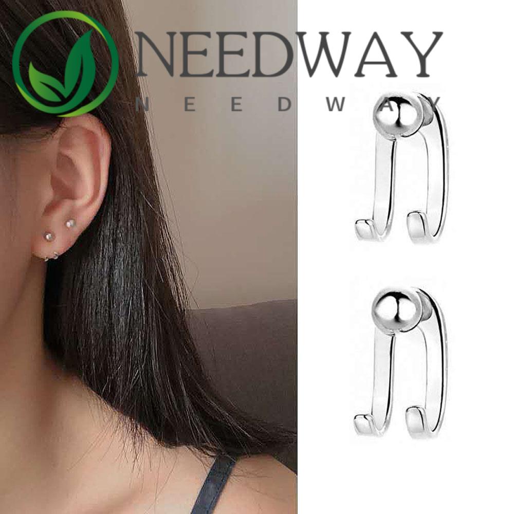 Needway  Simple Earrings Minimalism Women Jewelry Ear Studs Trendy Bead Stylish Metal Rear Hanging Temperament Fashion Accessories/Multicolor