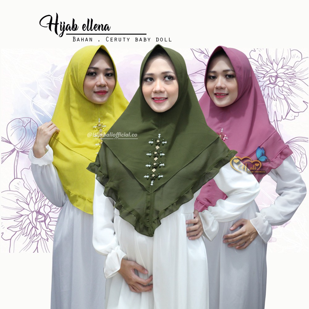 Khimar Ellena E3 Khimar Hijab Jilbab 2 Layer Ceruti Khimar Mutiara 2 Layer Khimar Payet Bunga