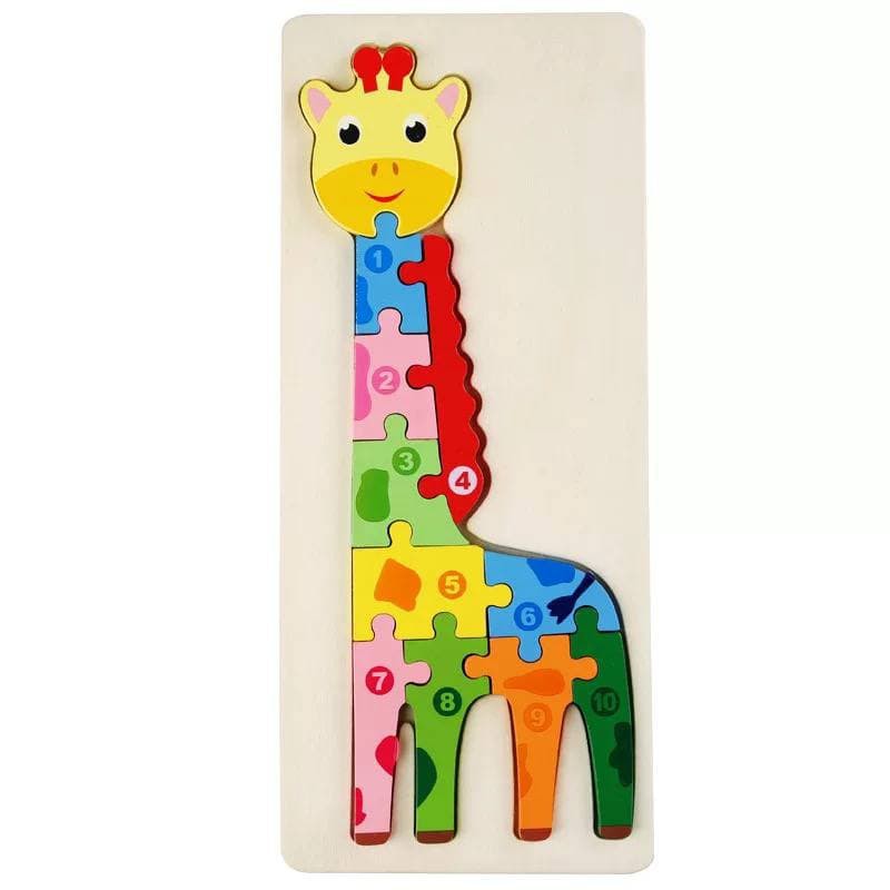 Mainan Edukasi Anak Basic Shape Kayu Balok Geometri Puzzle 3D Montessori Sensory Xylophone Jam Angka-PUZZLE JERAPAH