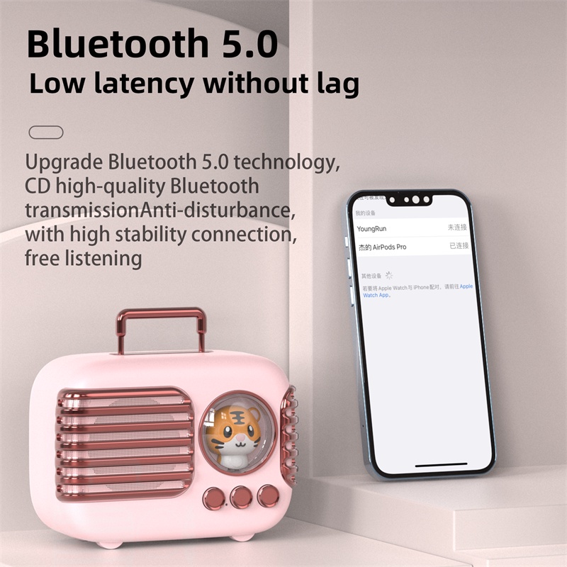 【Beli dua diskon 20%】 GOOJODOQ Bluetooth  Portable Speaker Cute Mini Wireless Small Stereo Retro Outdoor card Subwoofer