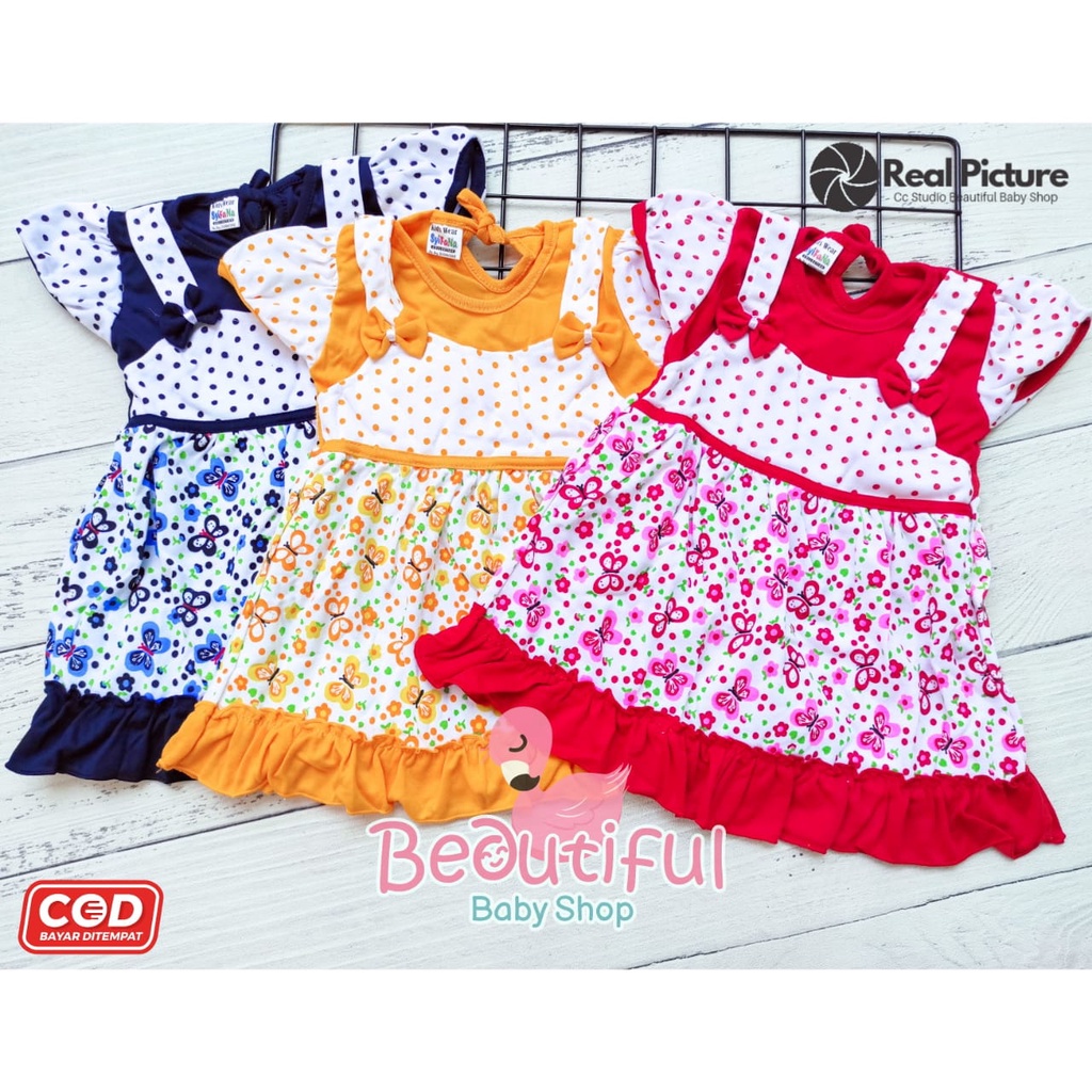 Dress Bayi Perempuan Motif Buttefly Flowers / Rok Baju Bayi Perempuan  Merk Syifana / Baju Bayi Perempuan/ Baby.ou