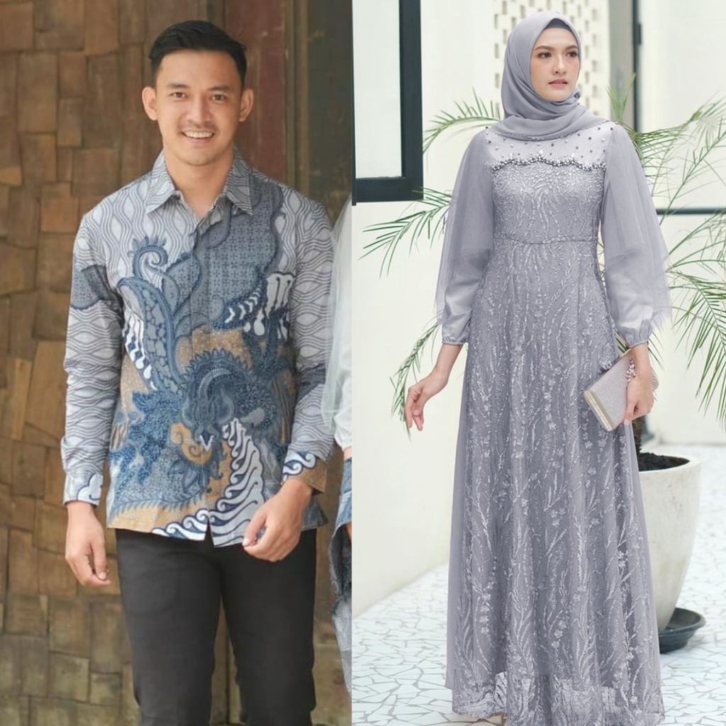 NEW ARRIVAL - COUPLE LUNA DRESS XXL HIGH QUALITY//GAMIS LUNA FULL VELVET KOMBINASI BROKAT MUTIATRA MEWAH PLUS TULLE 2 SISI//KEMEJA PRIA BATIK VIRAL TERBARU//COUPLE TUNANGAN WISUDA KEKINIAN REALPICT 100%