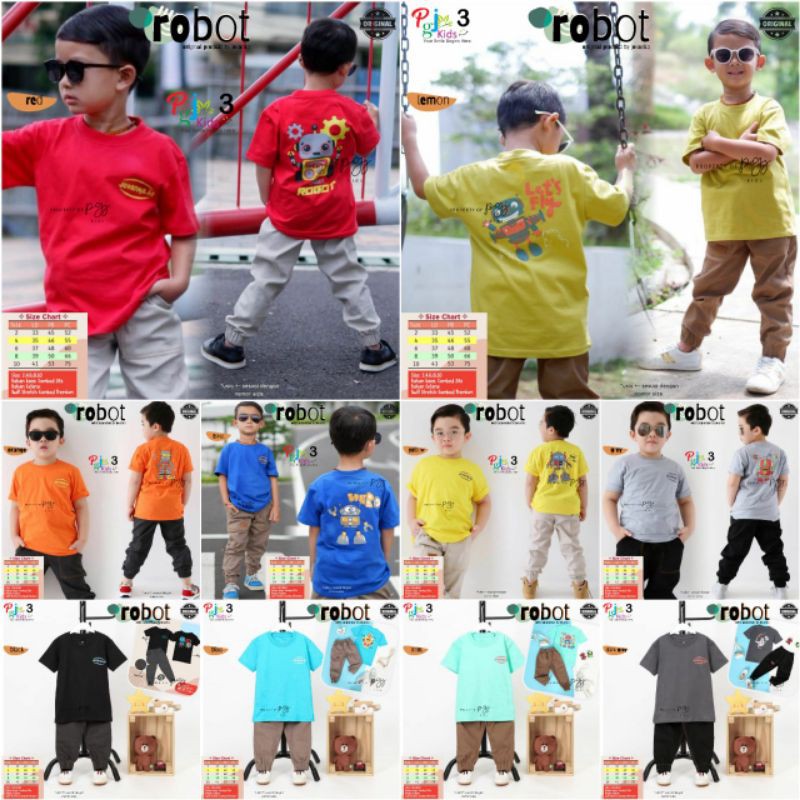Setelan anak cowok robot bahan kaos