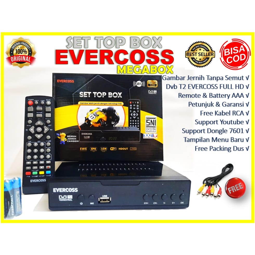STB TV DIGITAL DVB T2 Set Top Box Evercoss Max STB TV Digital DVBT2 Evercoss STB Pro DVB-T2 UHF SNI 