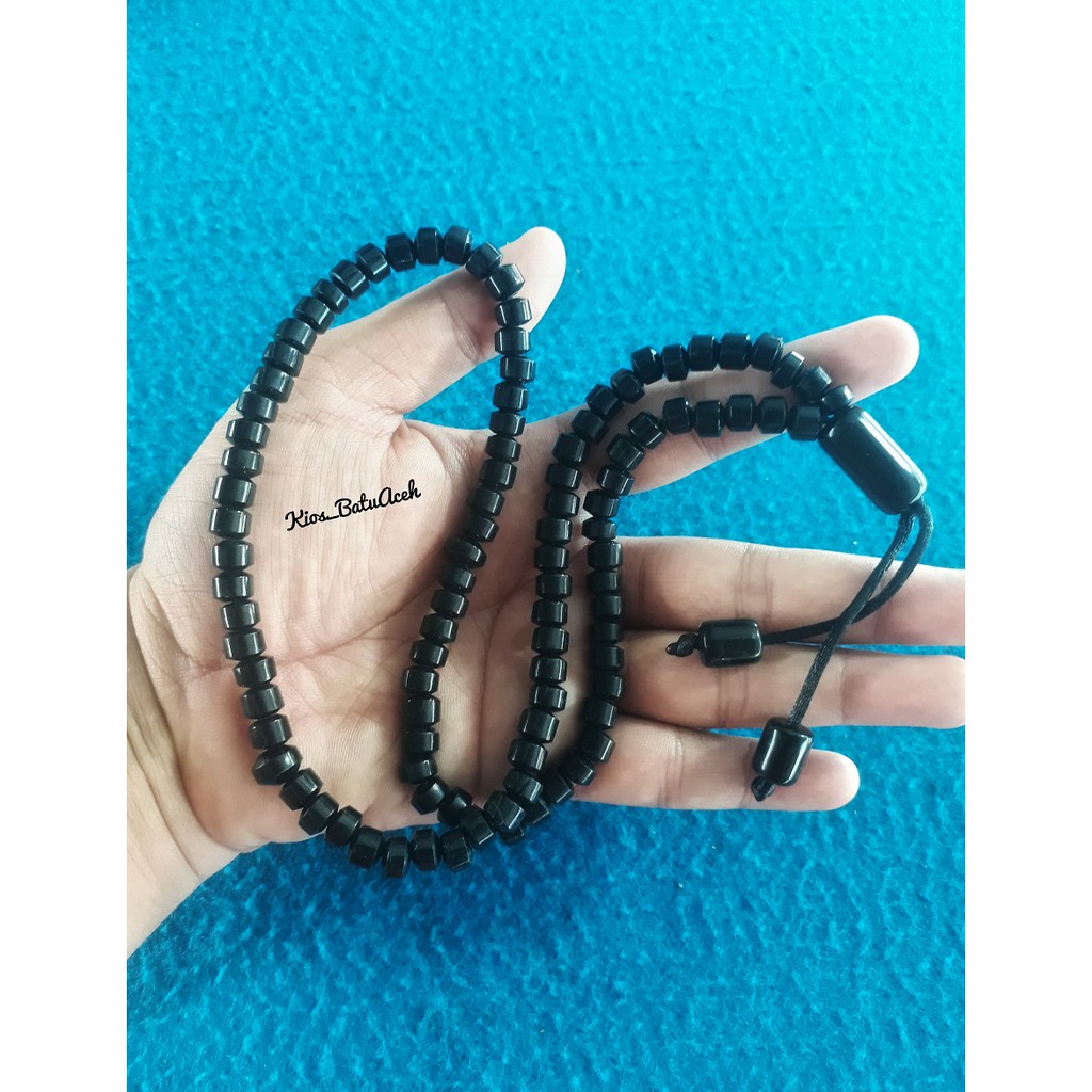 Tasbih Batu Giok Hitam Black Jade Original Asli Aceh Cutting Pipih 99 Butir