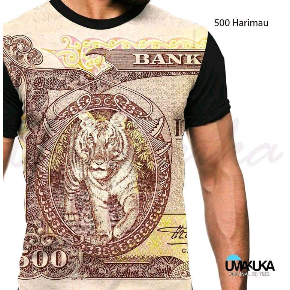 T-Shirt Uang 500 Harimau Duit Full Print Baju Kaos 3D Umakuka Premium Terbaik