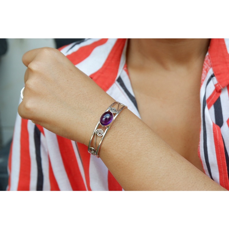 BANGLE AMETHYST GELANG KECUBUNG GELANG PERAK ASLI 925