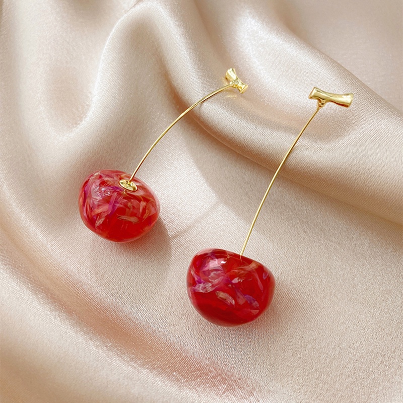 Anting Panjang Desain Bunga Cherry Kering Gaya Perancis Untuk Wanita