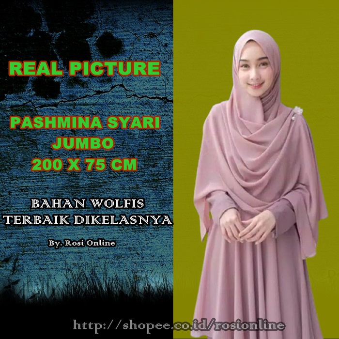 Jilbab Syari Pashmina Jumbo Wolfis Italiano 200x75 Ala Sabyan Malay Crepe Stretch Polos-5