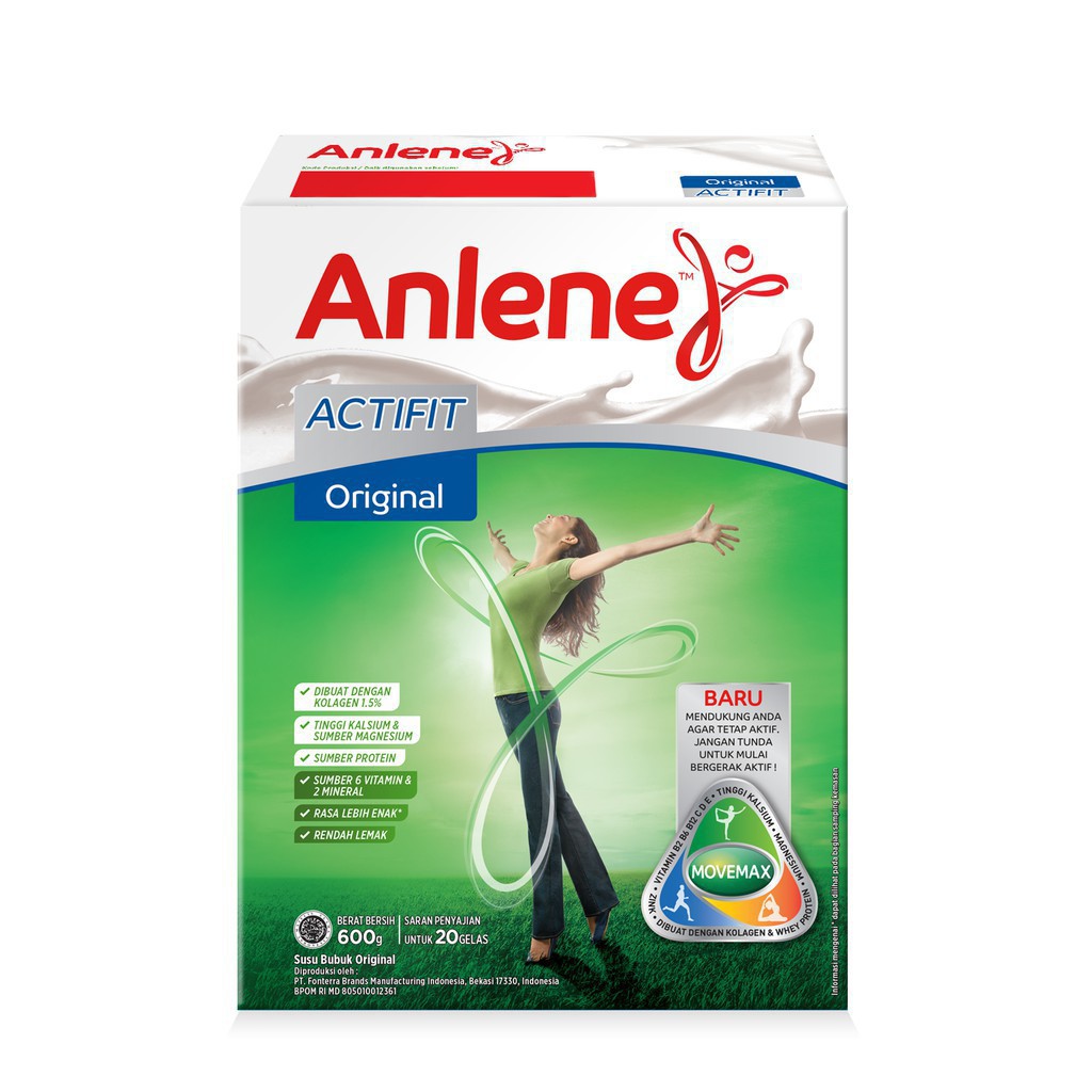 

SUSU ANLENE ACTIFIT RASA ORIGINAL, COKELAT, VANILLA LENGKAP 600 GR