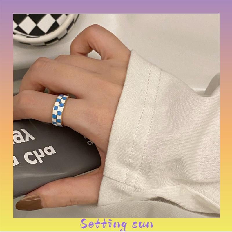 COD✨Cincin Korea Adjustable Motif Papan Catur Persegi Untuk Wanita TN