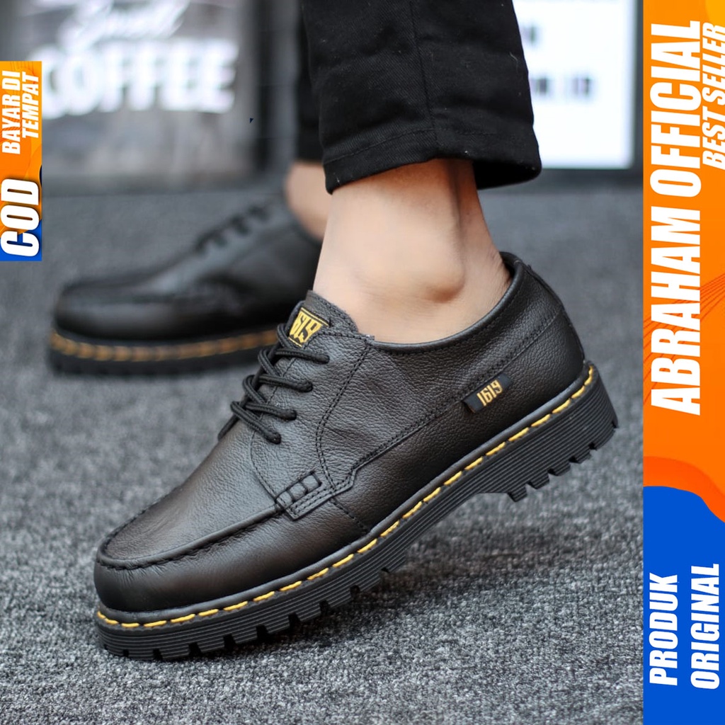 Sepatu Docmart Kulit Asli Pantofel Kerja Formal Hitam Pria Abraham Zapato