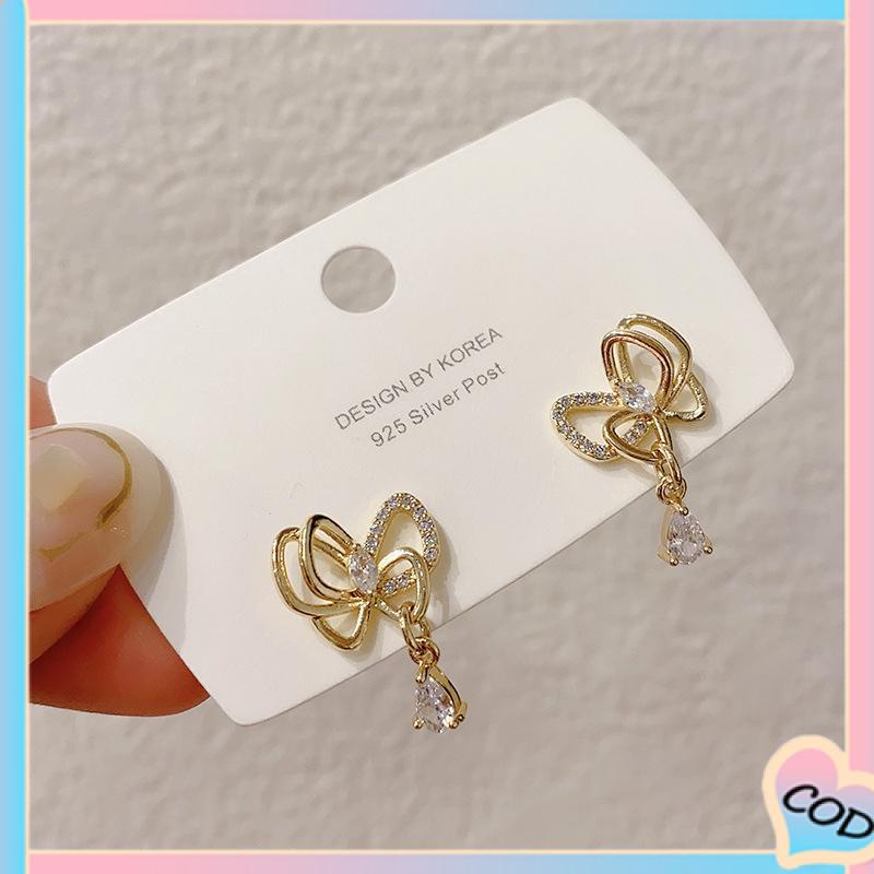 COD❤️ 1 pasang anting stud kristal busur-A.one