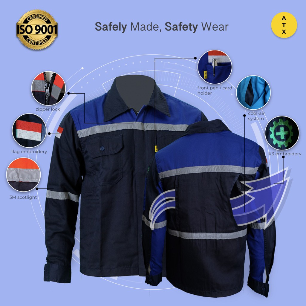 Wearpack Atasan Kemeja Safety Baju Safety Benhur Kombinasi Navy Merk ATX