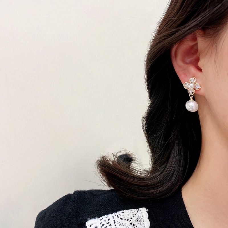 Shuling S925 Silver Needle Korean New Design Flower Zircon Earrings Female Pearl Tassel Earrings Fashion Drop Earrings