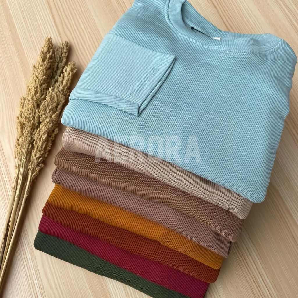 Baju Atasan Kaos Rib Premium Knit Lengan Panjang Wanita Dan Pria Longslevee Organik Cotton Rib Mix Nylon Tebal Adem Murah Allsize