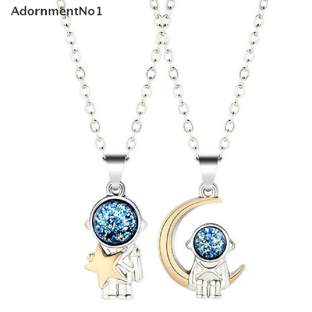 (AdornmentNo1) 1 Pasang Kalung Rantai Liontin Astronot Bahan Titanium Steel Untuk Pasangan / Pria / Wanita