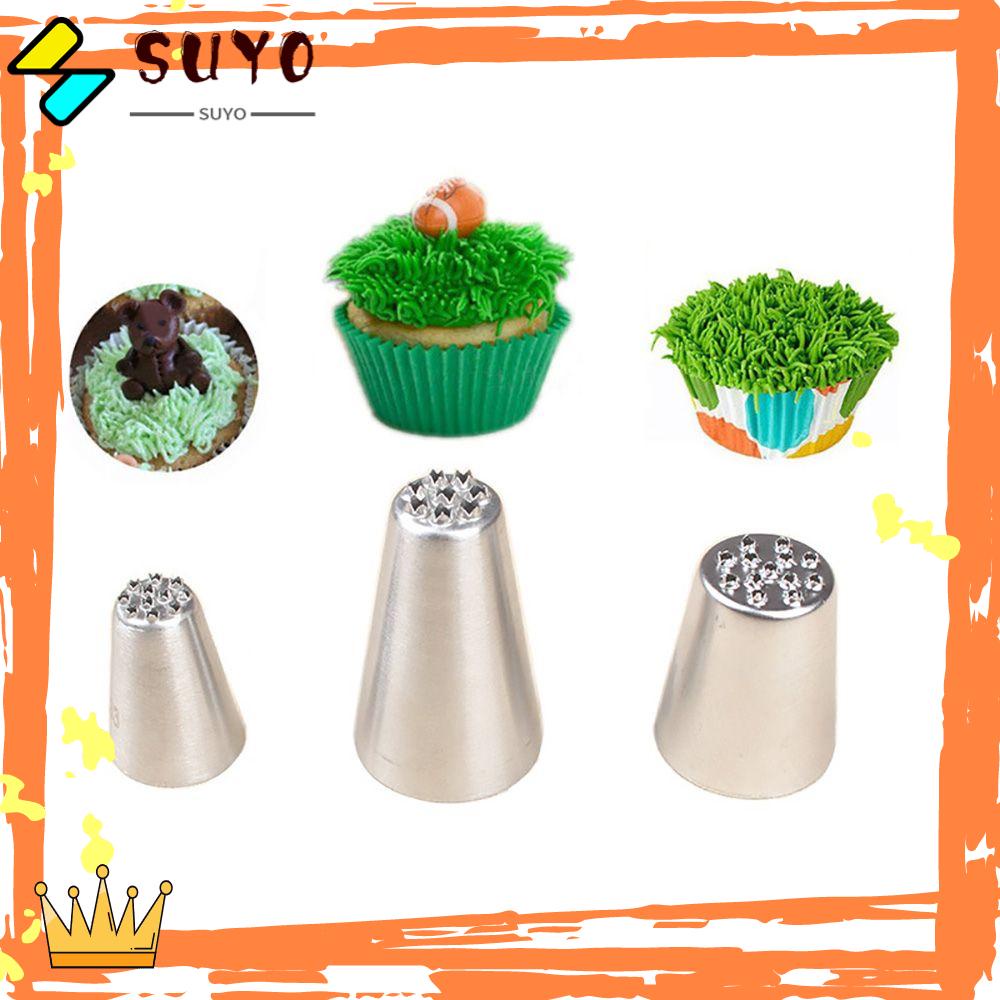 Suyo 3PCS Nozzle Icing Bentuk Rumput Rusia Untuk Dekorasi Kue / Cupcake