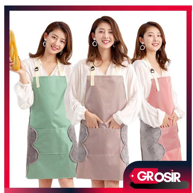 Grosir - H8017 Celemek Anti Air /  Celemek Garis Awan Waterproof / Apron Waterproof Bisa Lap Tangan