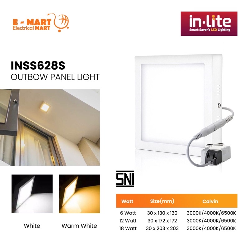 Downlight INLITE OB 18W Kotak Putih / Downlight Panel LED Tempel