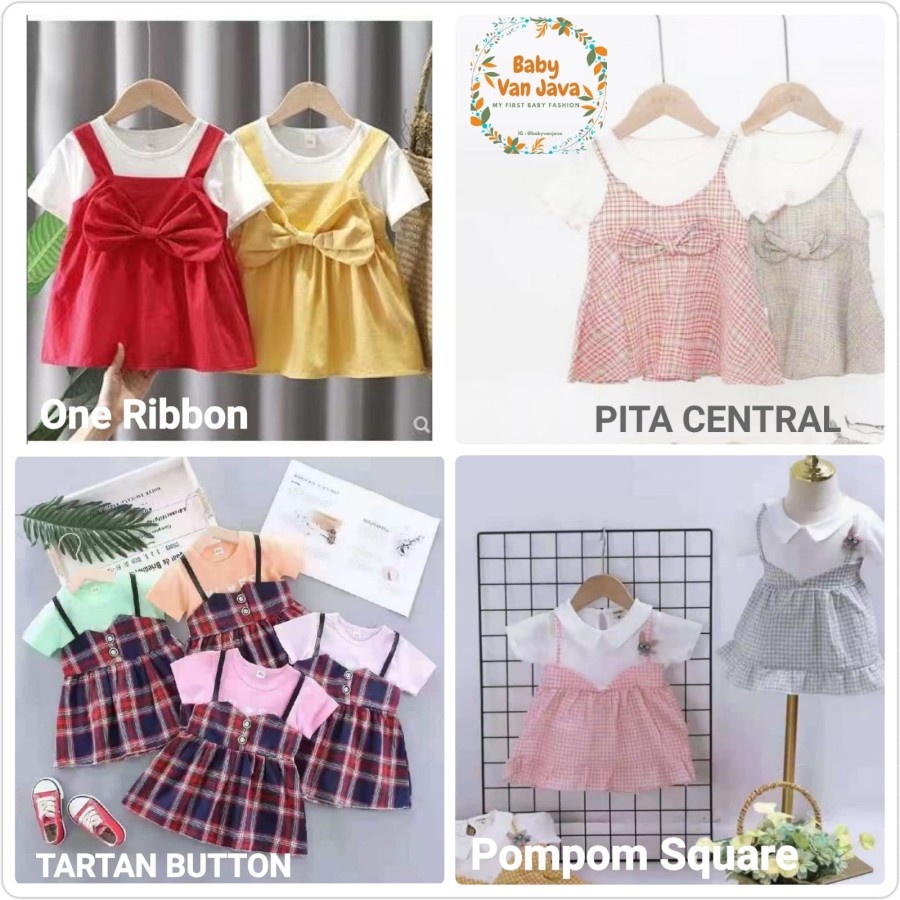 Baju Anak Perempuan Kaos Baju Setelan Dress Bayi Pita Premium (1 Tahun - 3 Tahun)