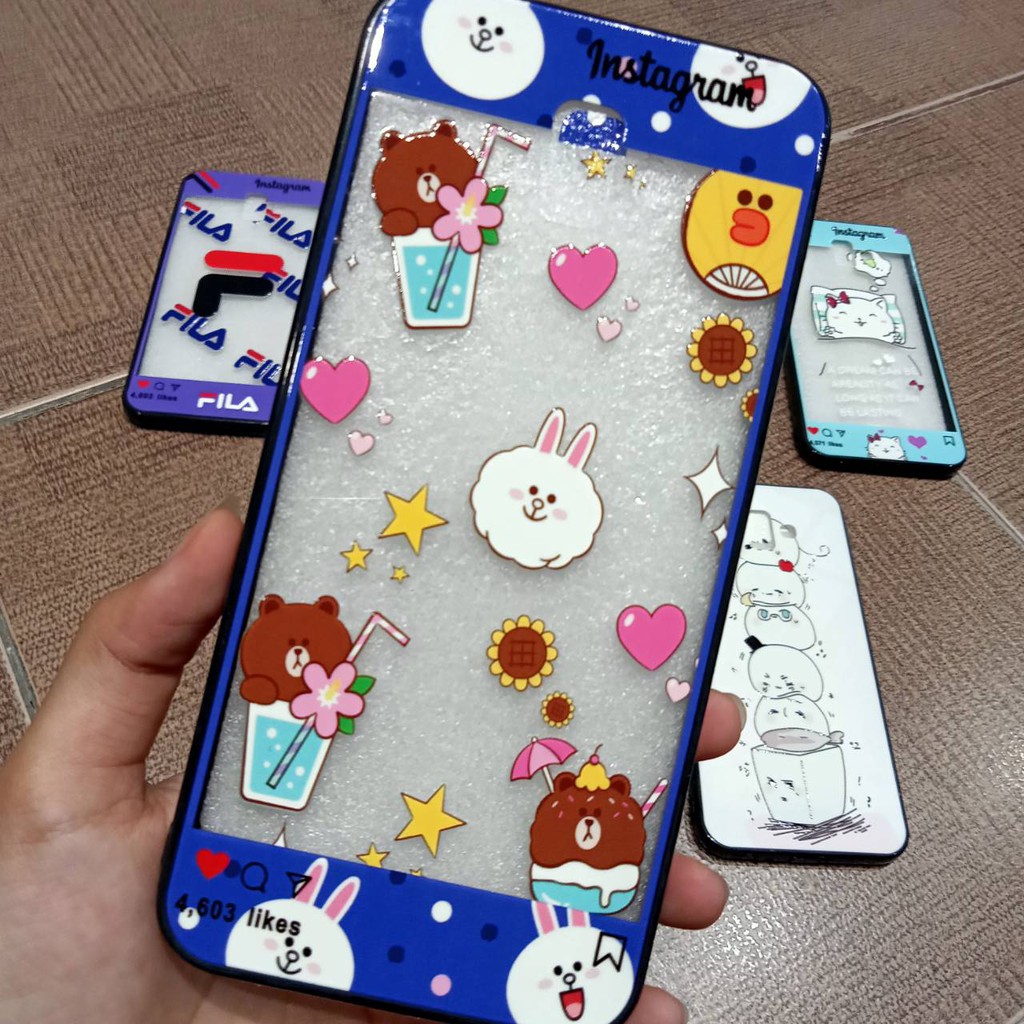 Case Fuze Samsung M10  M20 A6S  A7 2018 J4 PLUS J6 PLUS Glass Model Kartun Casing Cewek