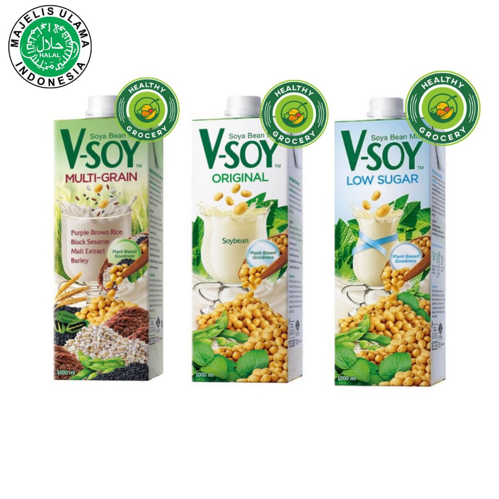 V-Soy Soy Milk UHT 1Liter Vsoy Multi Grain / Low Sugar ...