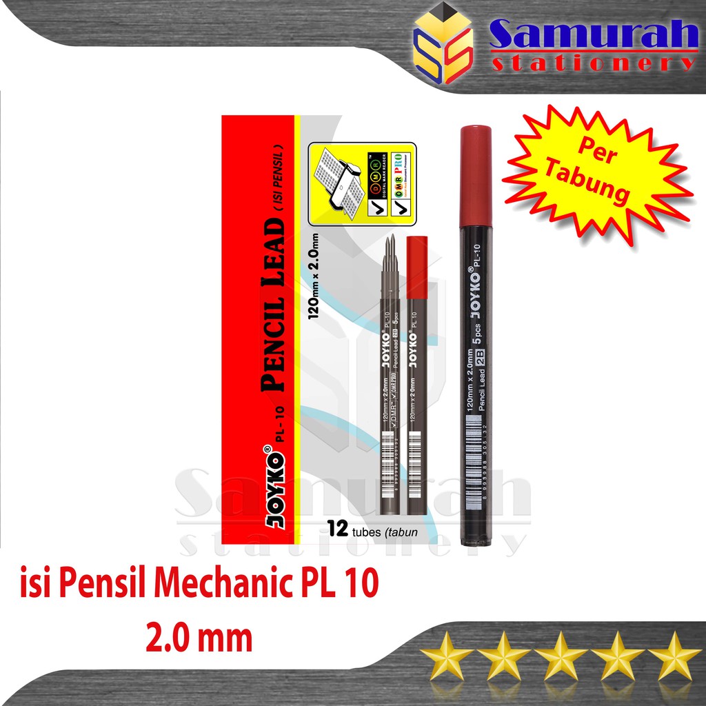 

isi Pensil Mekanik Joyko PL 10 2.0 mm Perlusin / Mechanical Pencil lead PL-10 / isi Pensil Cetek Besar 1 pak isi 12 Tube