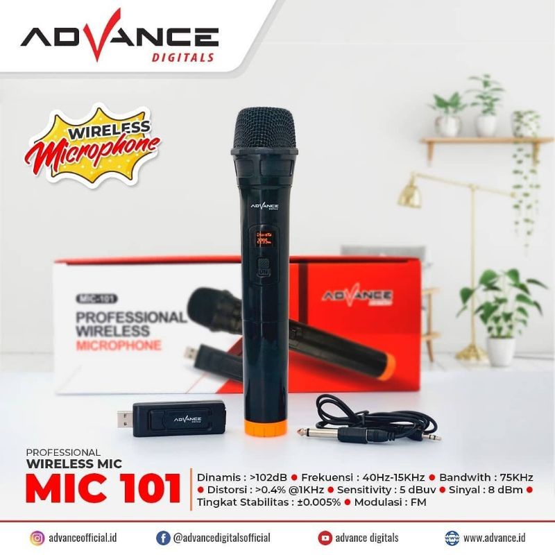 Advance Microphone Mic Single Wireless + Receiver MIC 101