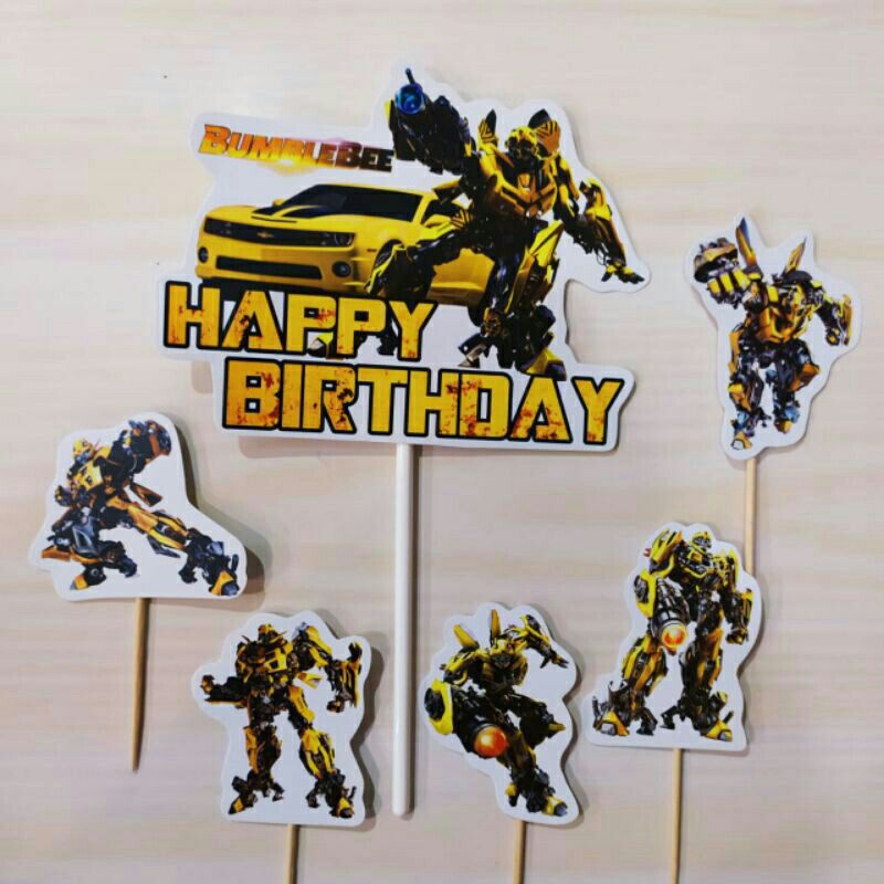 satu set cake topper hiasan kue ulang tahun karakter Bumblebee bumble bee