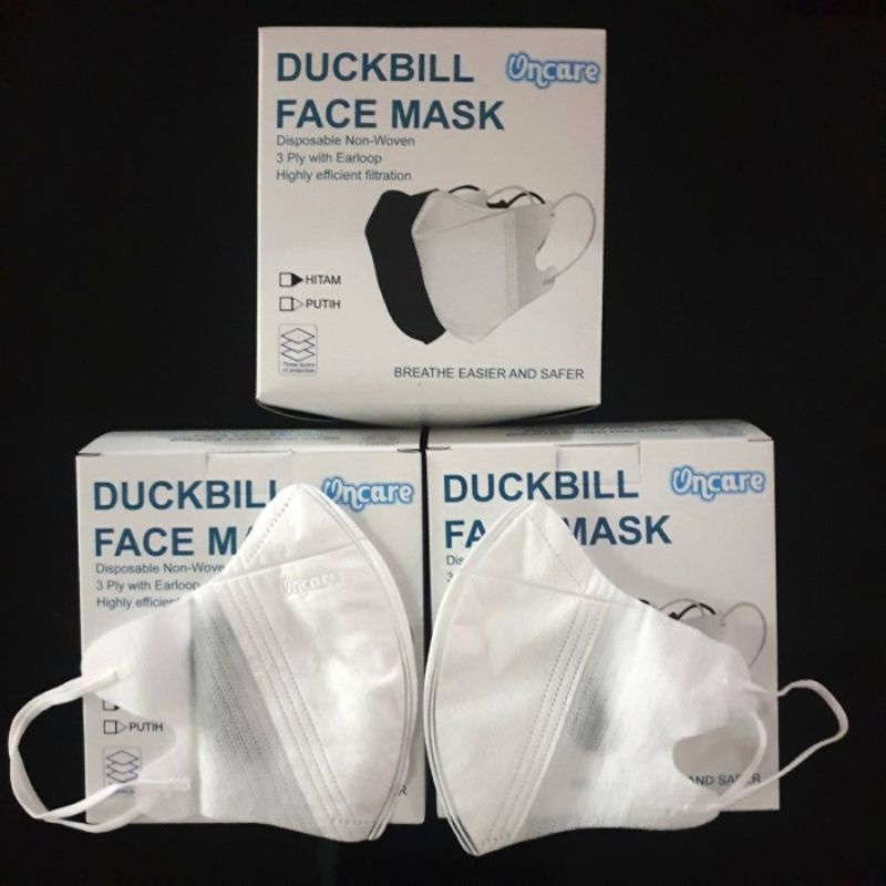 MASKER DUCKBILL ONCARE HITAM PUTIH 3 PLY ISI 50 PCS [ LUCKY HOME 77 ]