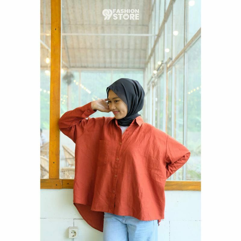 kemeja linen oversize