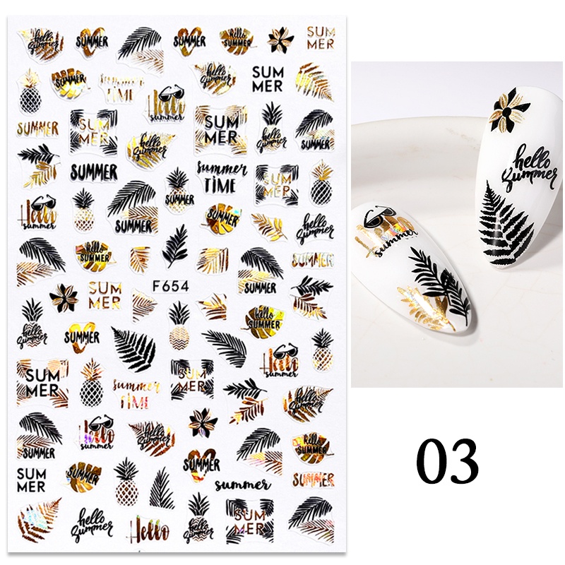 1pc Stiker Kuku 3D Motif Daun / Pohon / Geometri Warna Gold / Hitam Untuk Dekorasi Nail Art