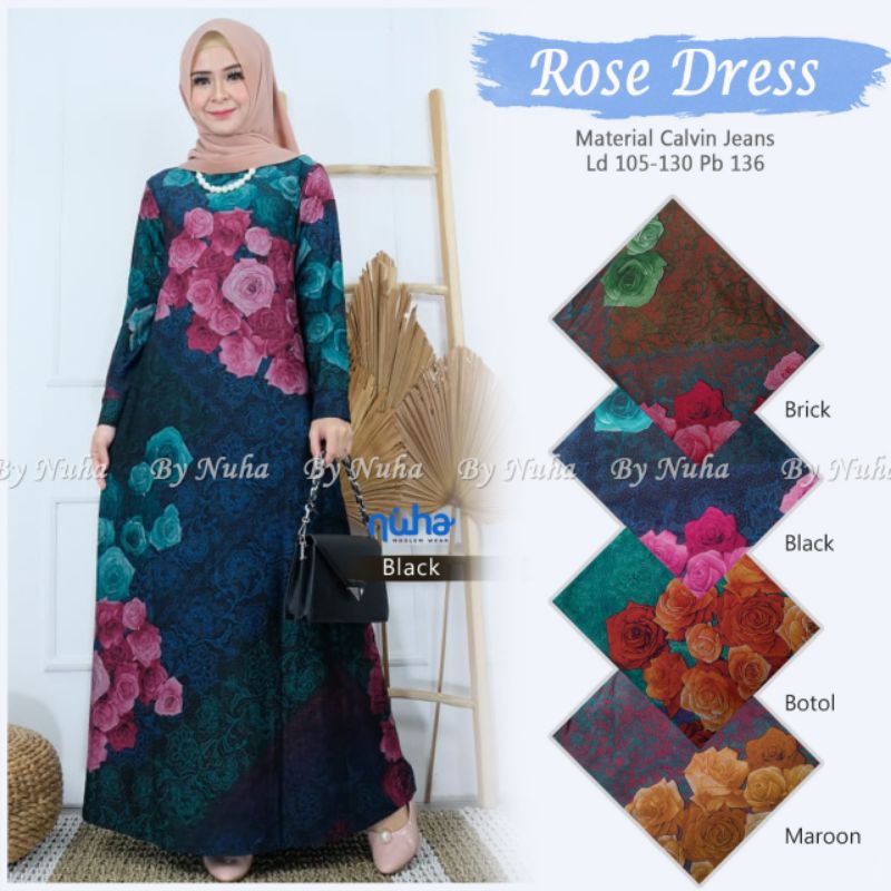rose dress baju gamis Calvin jeans wanita muslim gaul modis terbaru grosir murah