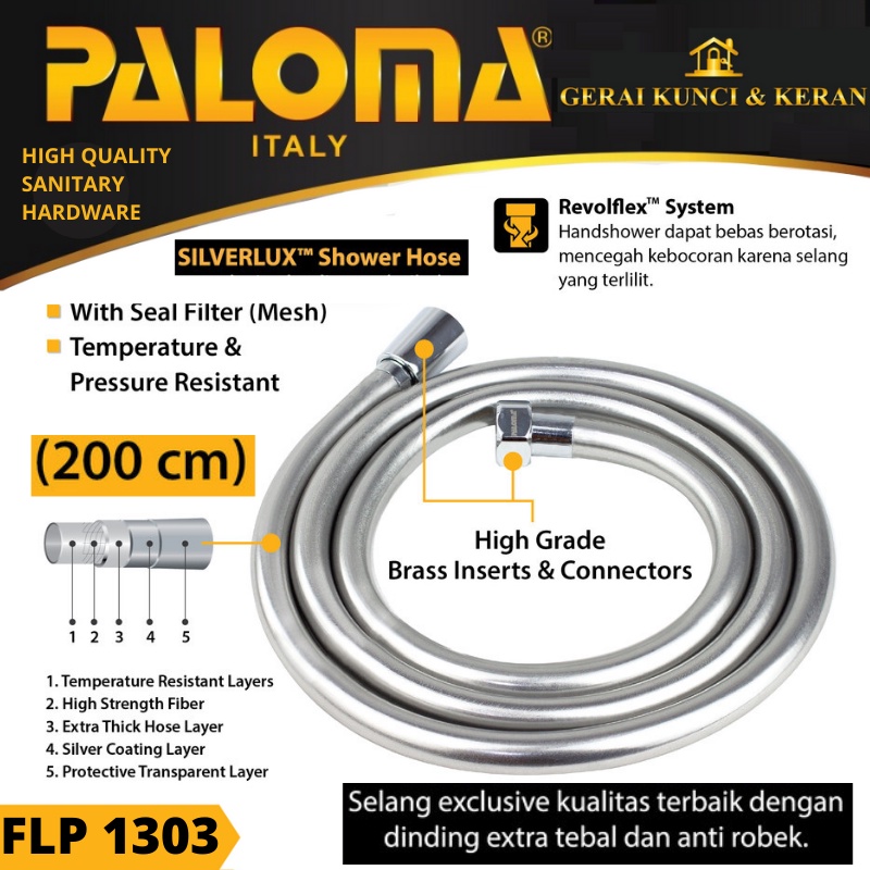 PALOMA FLP 1303 SELANG FLEXIBLE SHOWER 200 CM (2METER) PVC FLEXIBLE HOSE CHROME