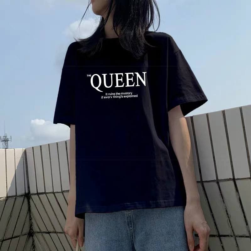 Oversize Tee Tshirt Model Longgar Untuk Wanita Motif Tulisan QUEEN