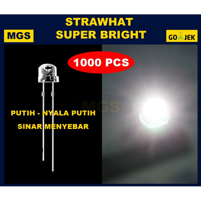 1000PCS LED 5mm Strawhat Super Bright - Putih