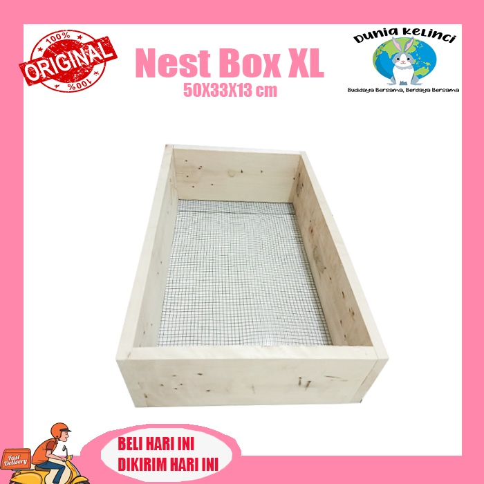 Nest Box XL Box lahiran hewan Kelinci Kucing Marmut Ukuran 50x33x13 cm