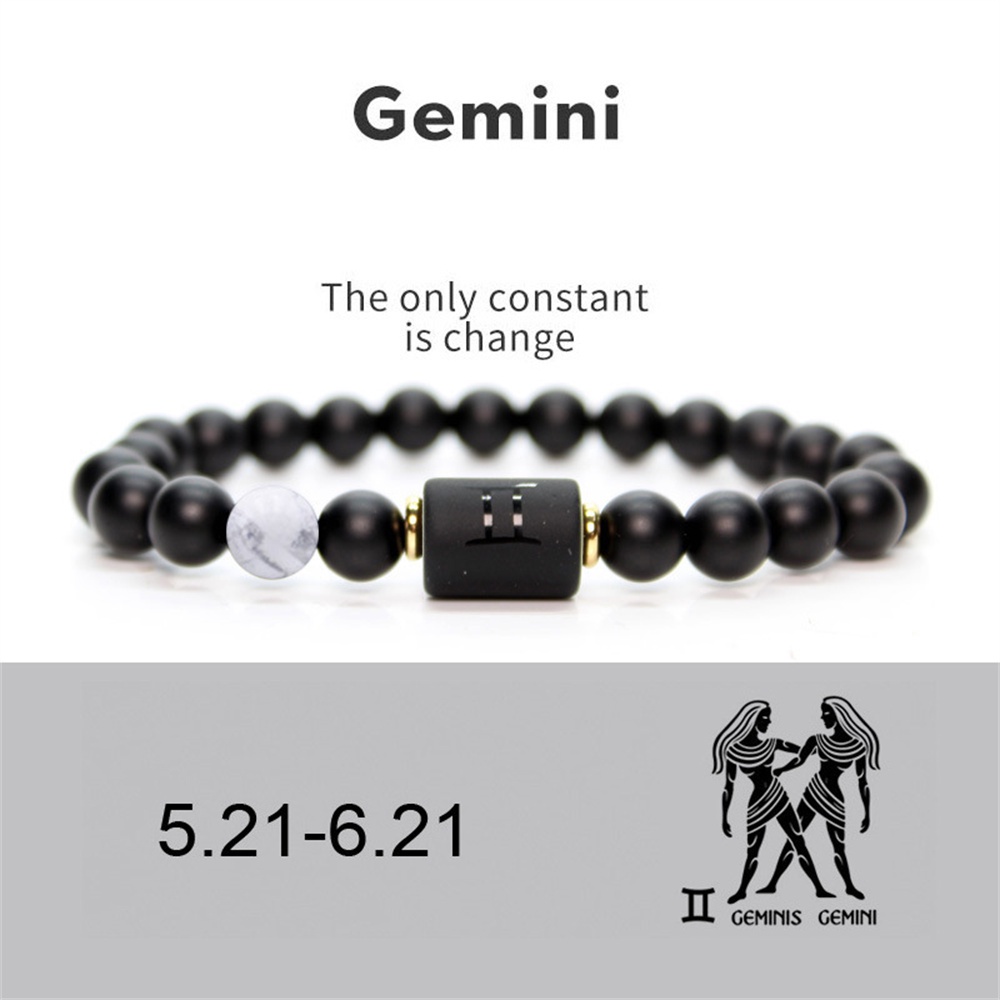 Gelang Manik-Manik 12 Zodiak Warna Hitam Matte Untuk Pasangan