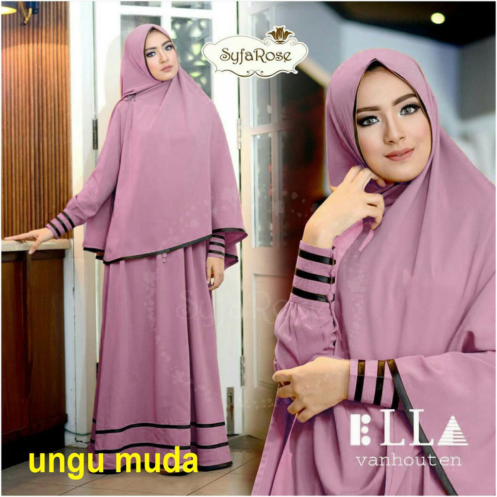 Syfarose gamis syari 1 set 20 warna ( dapat jilbab ) baju muslim / busana Size L & XL-Ungu Muda