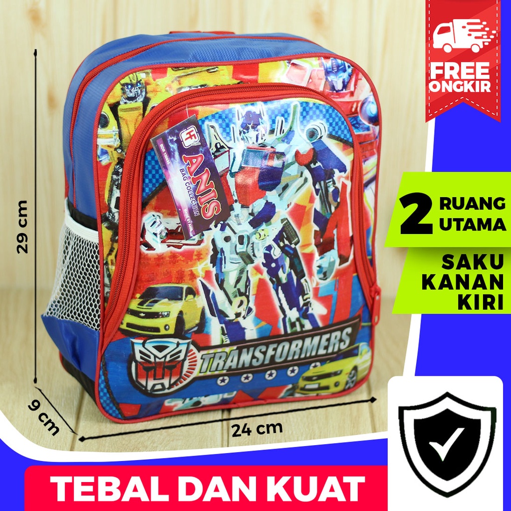 Tas Anak Mika Sedang Transformer Biru Ransel Sekolah Anak Laki Laki Bahan Polyester Halus Tebal Awet