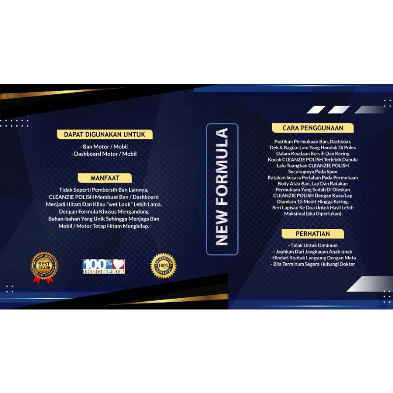 CLEANZIE POLISH cairan pengkilap semir ban mobil motor dan dashboard formula ampuh 250ml