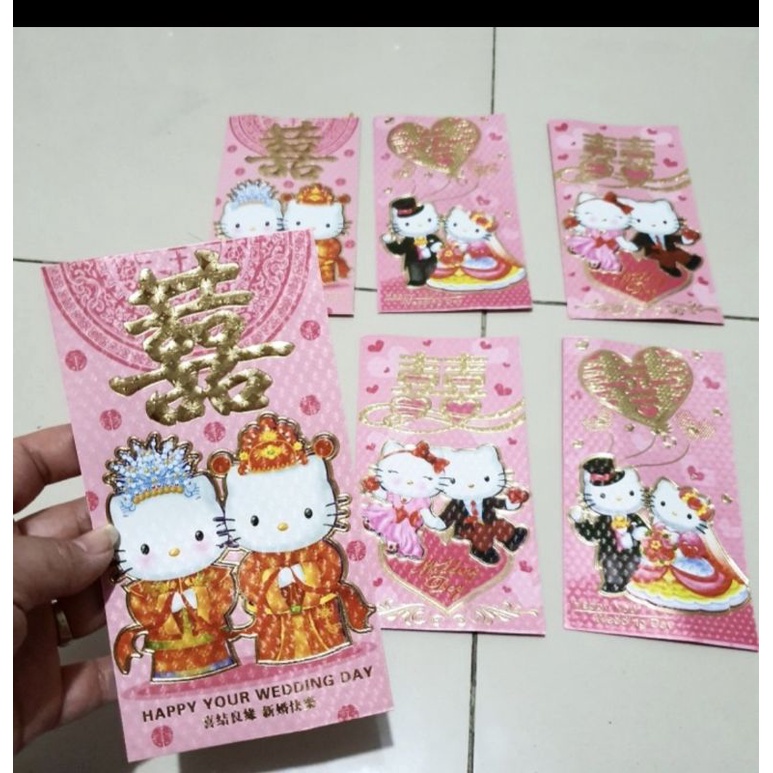 1 Pack isi 6 buah ANGPAO Angpau AMPLOP Pernikahan Wedding Hello Kitty Karakter Lucu