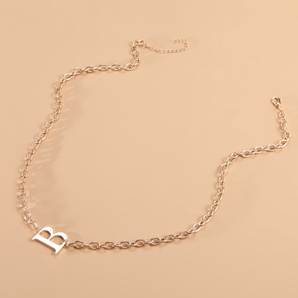 Kalung Choker Tebal Lapis Silver Motif Huruf B Gaya Punk Minimalis Untuk Wanita